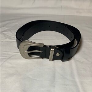 Black Leather Belt with Silver Buckle